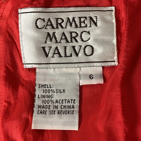 Carmen Marc Valvo Classic Red Romantic Cocktail Sheer Silk Feminine Midi Dress 6 - Picture 9 of 10